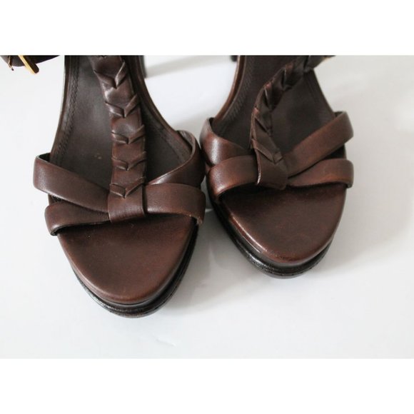 Ralph Lauren Collection Purple Label T-Strap Heels Size 10.5 Brown Leather - Picture 6 of 9